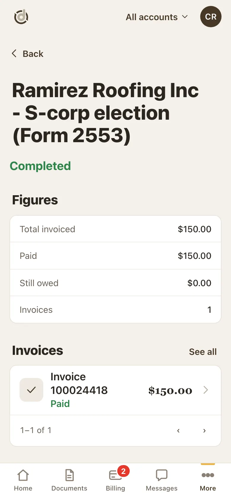 An agreement page with a Back link at the top left