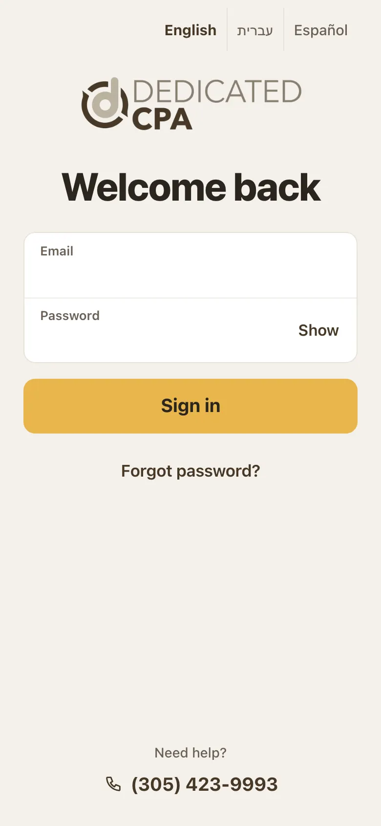 Portal sign-in page with Email and Password fields, a gold Sign in button and Forgot password